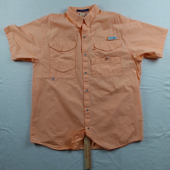 Columbia Mens PFG Bonehead Fishing Shirt Large Orange Short Sleeve FM7130 - Picture 13 of 14